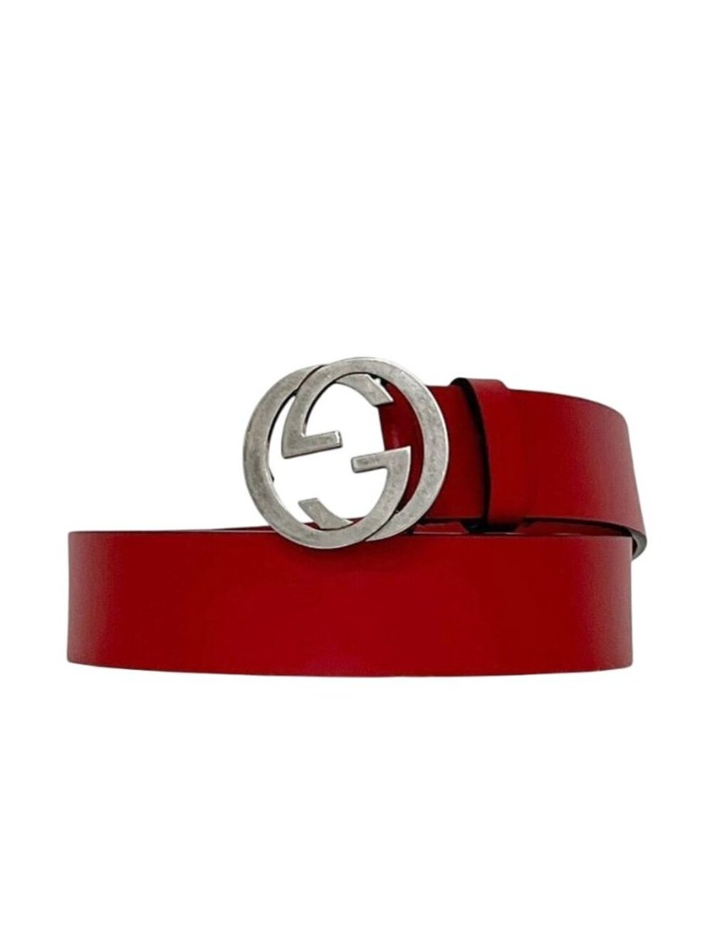 Gucci Belt Red Interlocking Waist 100 35 Leather Metal GG Logo Buckle
